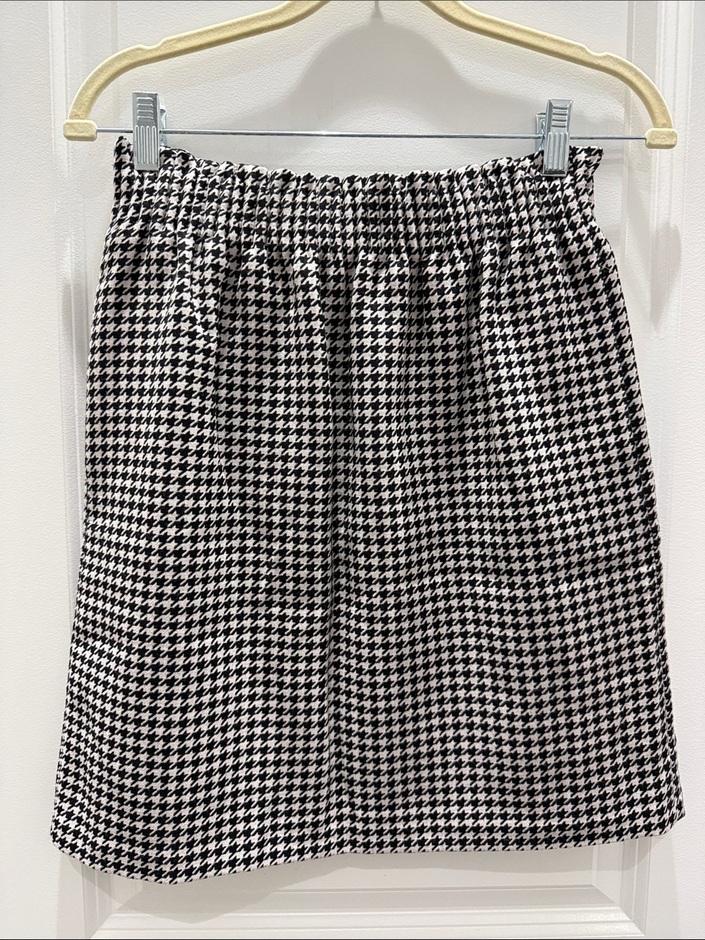 J. Crew Black and White Houndstooth Wool Blend A-Line Skirt